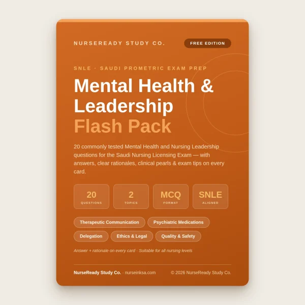 Mental Health & Leadership Flash Pack — FREE Saudi Prometric Prep