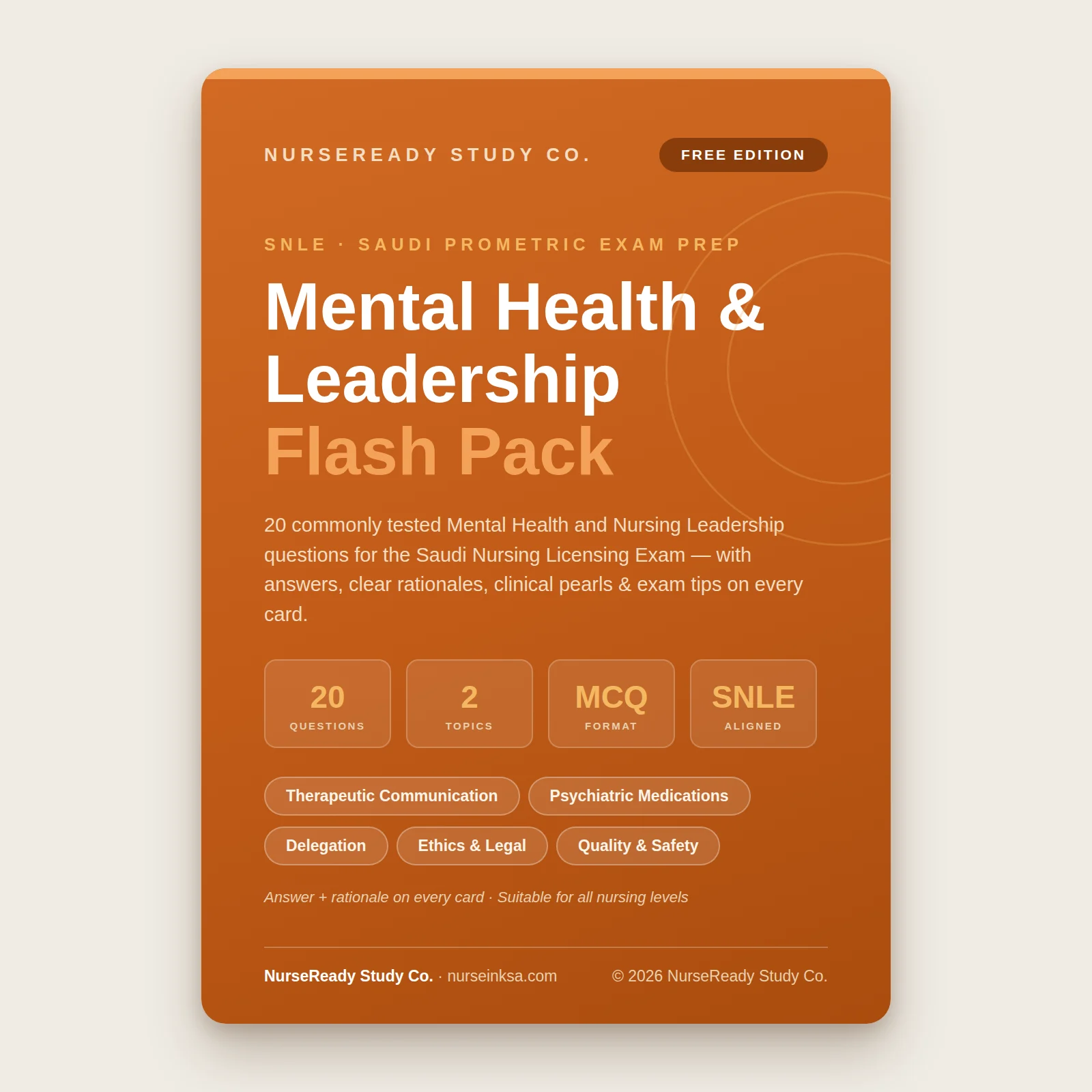 Mental Health & Leadership Flash Pack — FREE Saudi Prometric Prep