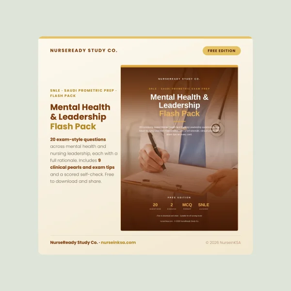 Mental Health & Leadership Flash Pack — FREE Saudi Prometric Prep